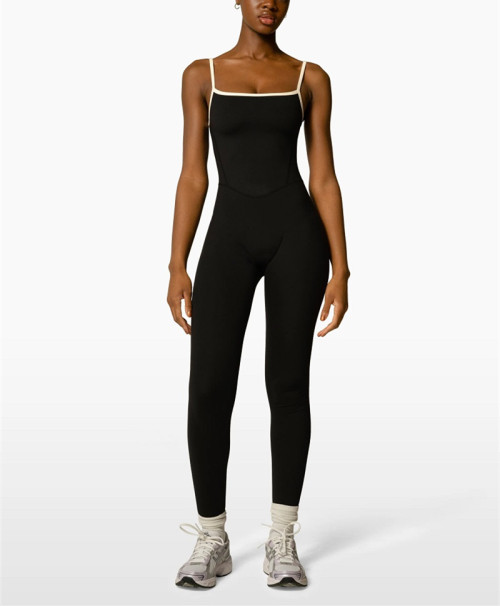 Lower back full length yoga bodysuits with spaghetti straps