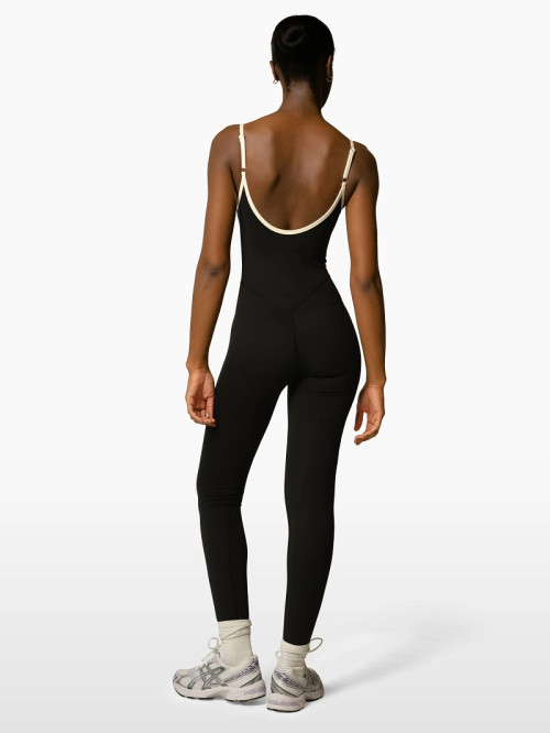 Lower back full length yoga bodysuits with spaghetti straps