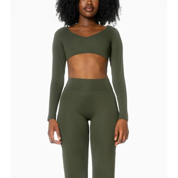 Women's v neck long sleeve bra with removable paddings padded crop top