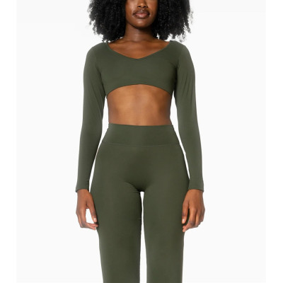 Women's v neck long sleeve bra with removable paddings padded crop top