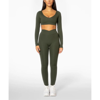 Women's v neck long sleeve bra with removable paddings padded crop top