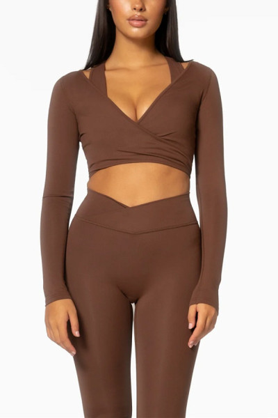 Long sleeve cross over crop top light weight buttery soft yoga crop