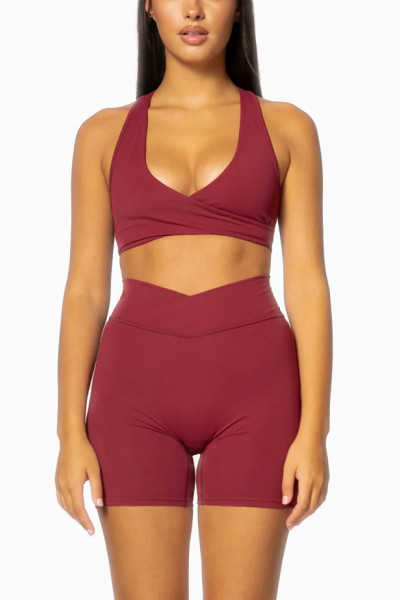 Custom V neck sports bra with racerback crossover halter gym bra