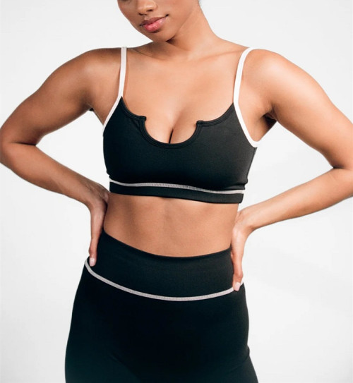 Women's contrast trim sports bra sexy front U shape sexy gym bra