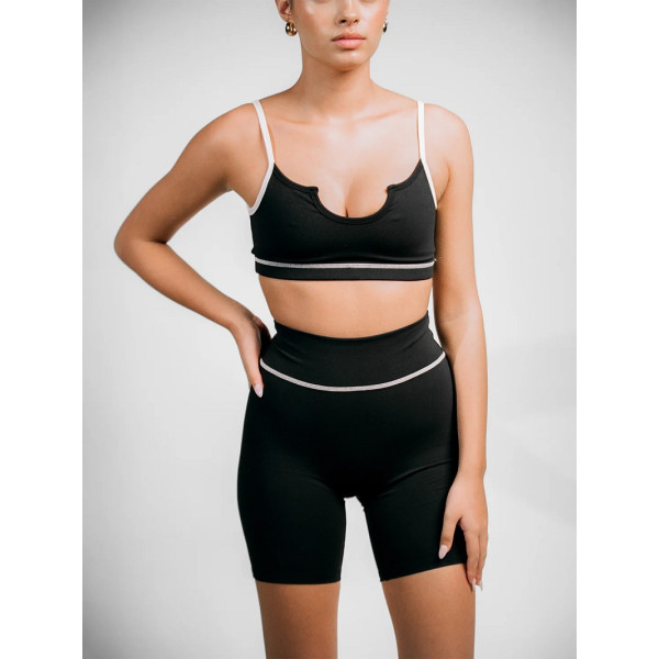 Women's contrast trim sports bra sexy front U shape sexy gym bra