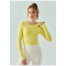 Long sleeve scoop neck cut out athleisure crop tees with padding