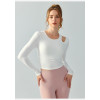 Long sleeve scoop neck cut out athleisure crop tees with padding