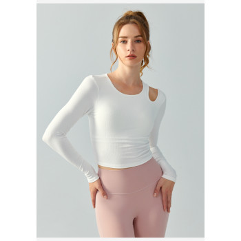 Long sleeve scoop neck cut out athleisure crop tees with padding