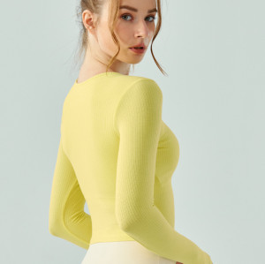 Long sleeve scoop neck cut out athleisure crop tees with padding
