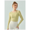 Long sleeve scoop neck cut out athleisure crop tees with padding