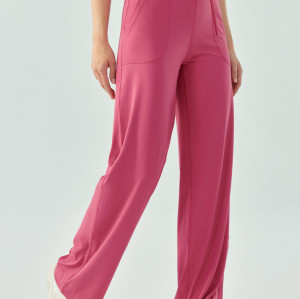 Adjustable waist relaxed fit wide leg pants with side pockets
