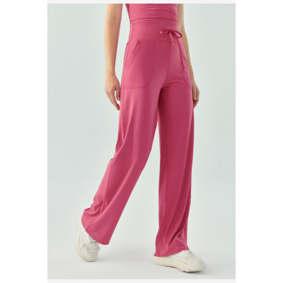 Adjustable waist relaxed fit wide leg pants with side pockets