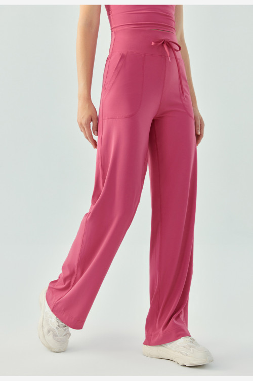 Adjustable waist relaxed fit wide leg pants with side pockets