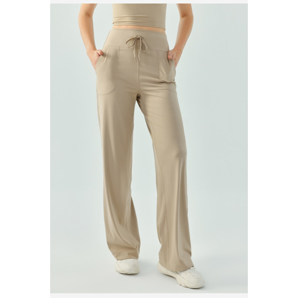 Adjustable waist relaxed fit wide leg pants with side pockets