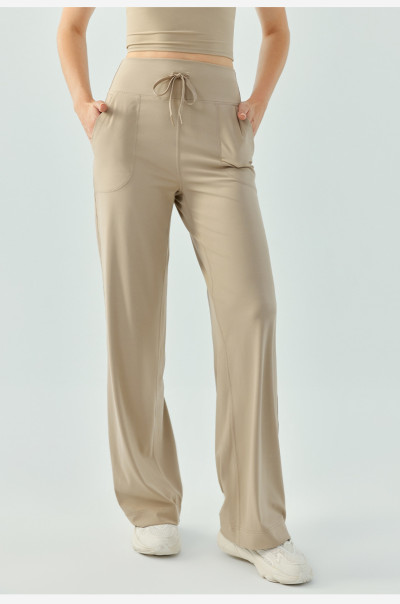 Adjustable waist relaxed fit wide leg pants with side pockets