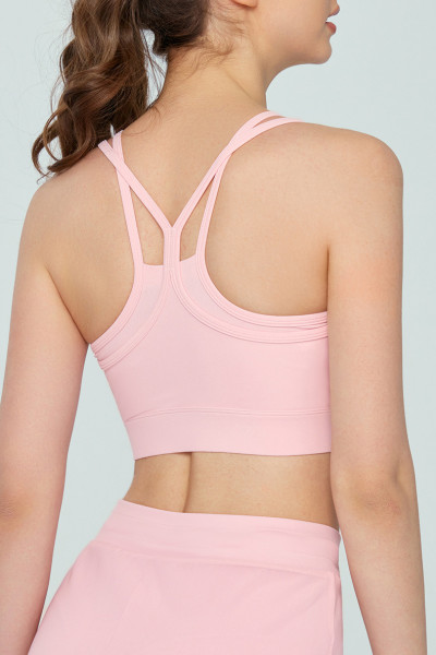 New trendy mesh spliced sports bra medium support fitness crop top for women