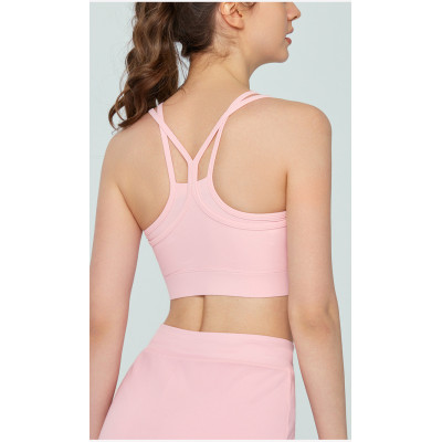 New trendy mesh spliced sports bra medium support fitness crop top for women