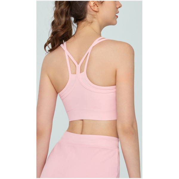 New trendy mesh spliced sports bra medium support fitness crop top for women
