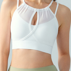 New trendy mesh spliced sports bra medium support fitness crop top for women