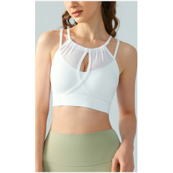 New trendy mesh spliced sports bra medium support fitness crop top for women