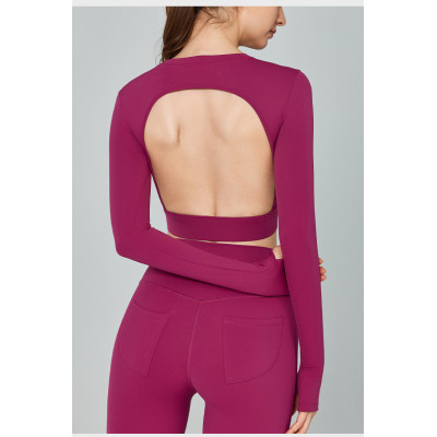 Long sleeve open back padded t shirts with thumb hole