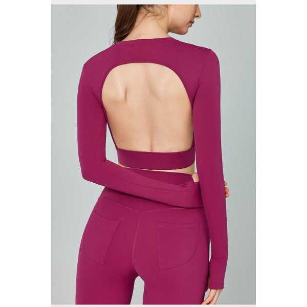 Long sleeve open back padded t shirts with thumb hole