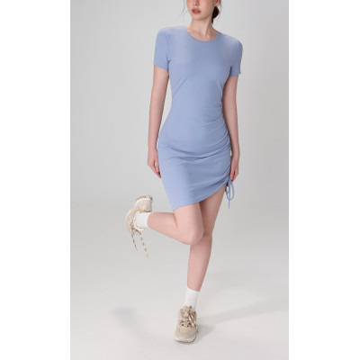Short sleeve ruched dresses lightweight super stretchy active dresses