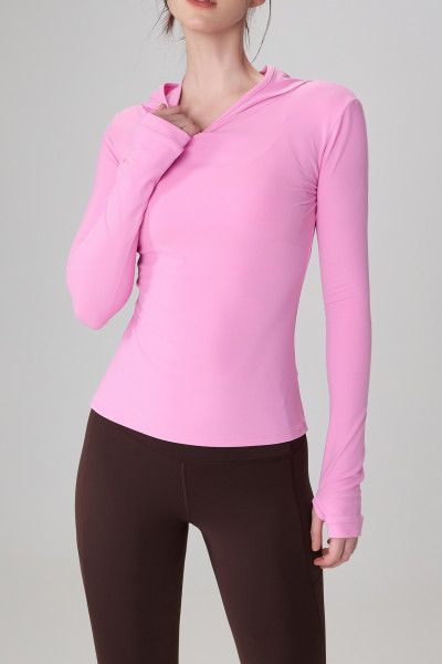 Breathable high stretchy fitness hoodies with thumb hole