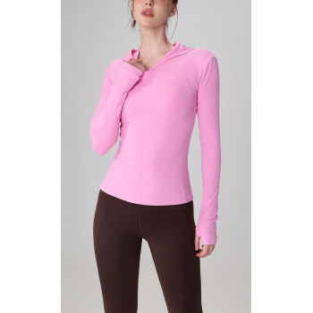 Breathable high stretchy fitness hoodies with thumb hole