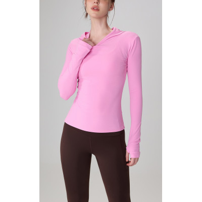 Breathable high stretchy fitness hoodies with thumb hole