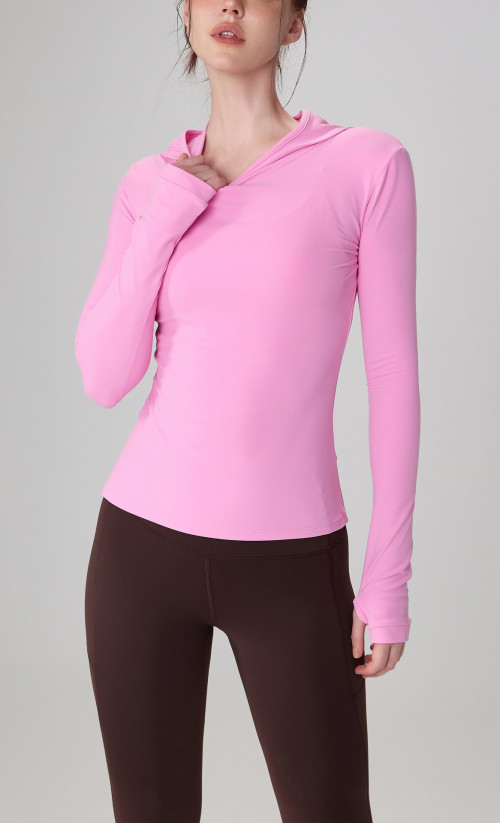 Breathable high stretchy fitness hoodies with thumb hole