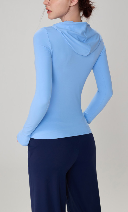 Breathable high stretchy fitness hoodies with thumb hole