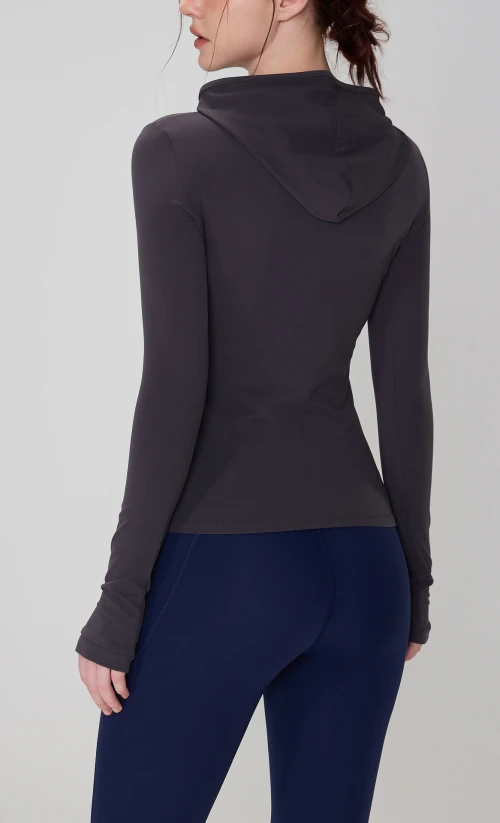 Breathable high stretchy fitness hoodies with thumb hole