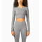 Lightweight long sleeve scoop neck yoga crop top full coverage mositure-wicking sports tees