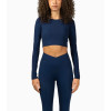 Lightweight long sleeve scoop neck yoga crop top full coverage mositure-wicking sports tees