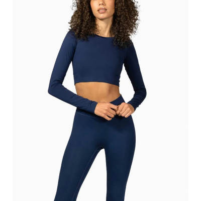 Lightweight long sleeve scoop neck yoga crop top full coverage mositure-wicking sports tees
