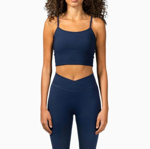 Scoop neck padded tank with spaghetti straps sleeveless cropped bra top