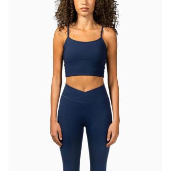 Scoop neck padded tank with spaghetti straps sleeveless cropped bra top