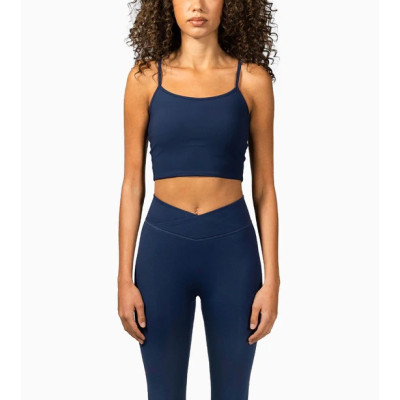 Scoop neck padded tank with spaghetti straps sleeveless cropped bra top