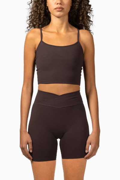 Scoop neck padded tank with spaghetti straps sleeveless cropped bra top