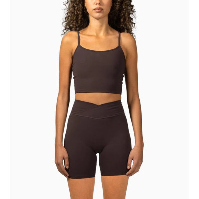 Scoop neck padded tank with spaghetti straps sleeveless cropped bra top