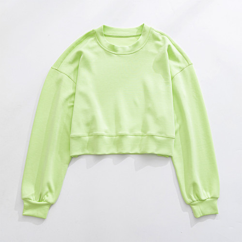 In stock plain color crew neck cozy fit sweatshirts