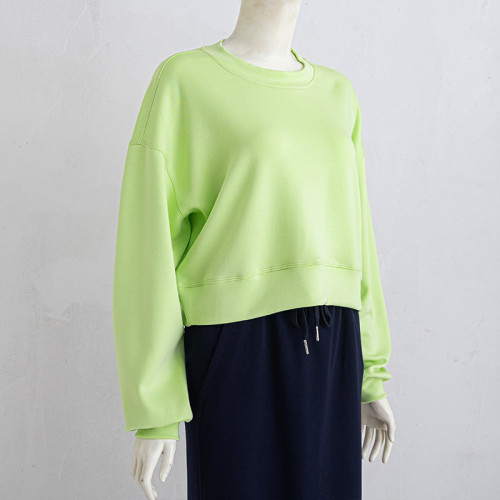 In stock plain color crew neck cozy fit sweatshirts