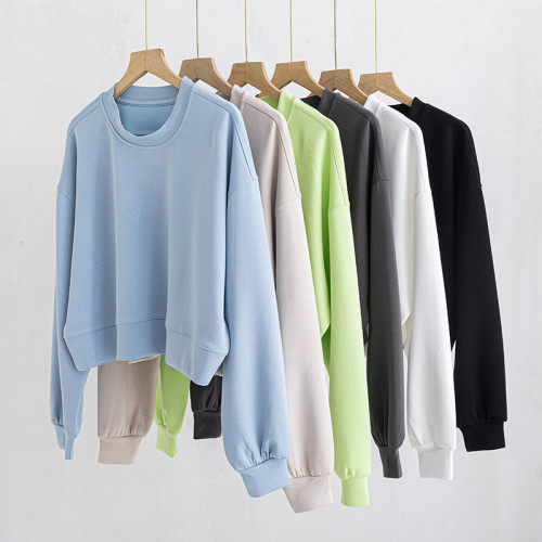 In stock plain color crew neck cozy fit sweatshirts