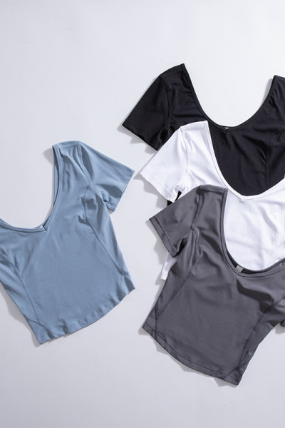 Short sleeve v neck moisture wicking athleisure tees