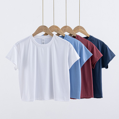 New arrival short sleeve super stretchy cropped tee athleisure style lightweight t shirts