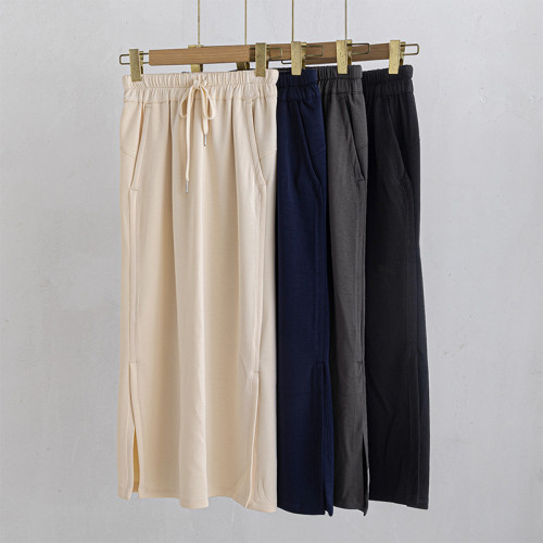 Ready to ship elastic waist lounge skirts with side pockets side slit cozy dresses