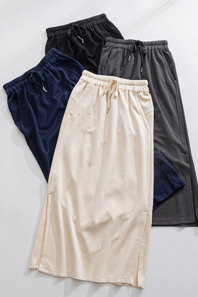 Ready to ship elastic waist lounge skirts with side pockets side slit cozy dresses