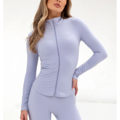 Light weight full zipper long sleeve gym jackets slim fit active jackets