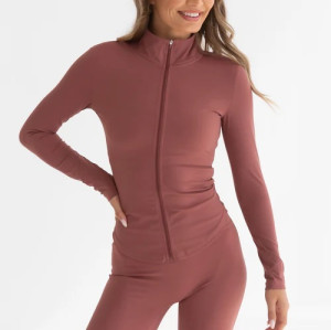 Light weight full zipper long sleeve gym jackets slim fit active jackets